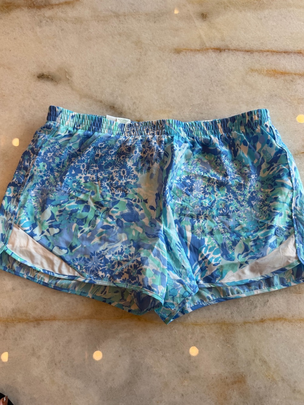Lilly Putlizer Luxletic Athletic Shorts - Blue/Green Floral - Sz L